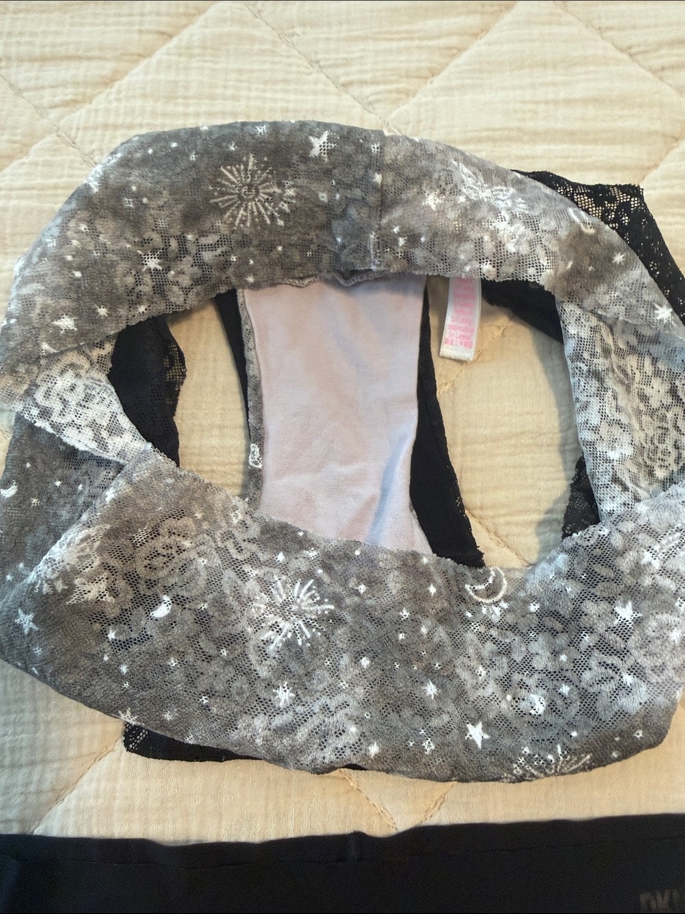 PINK Victoria's Secret Black and Gray Lace & Printed Hipster Panty Trio - Picture 8 of 11
